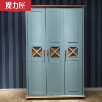 Mediterranean childrens wardrobe Three-door boy childrens room household assembly cabinet Bedroom wardrobe flat door 3-door cabinet