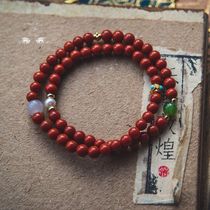 National Wind Full Flesh South Red Agate Ancient Pharajin Sepal Pearl Smoke Purple Jade Pearl Handstring Bracelet Multi-Circle Retro Long Chain