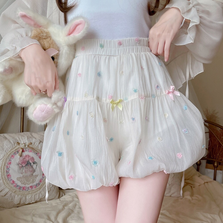 Designed with a Bow, Sweet and Puffy Bloomers, Age-Reducing and Cute Wide-Leg Shorts, Summer Pumpkin Pants Designed with a Bow, Sweet and Puffy Bloomers, Age-Reducing and Cute Wide-Leg Shorts, Summer Pumpkin Pants