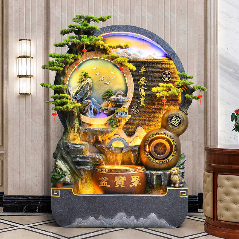 Water Curtain Wall, Floor-Standing Rockery, Circulating Water System, Ornaments, Living Room, Office, Flowing Water Fountain, Feng Shui Wheel, Opening Gift