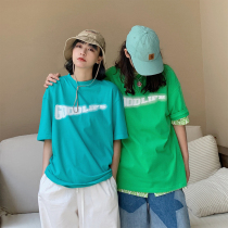 Beautiful store MeihaoStore three-color goodlife blur effect printing short-sleeved pure cotton T-shirt couple