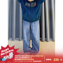 Good store meihaostore New straight loose slacks splashing ink print embroidered old jeans