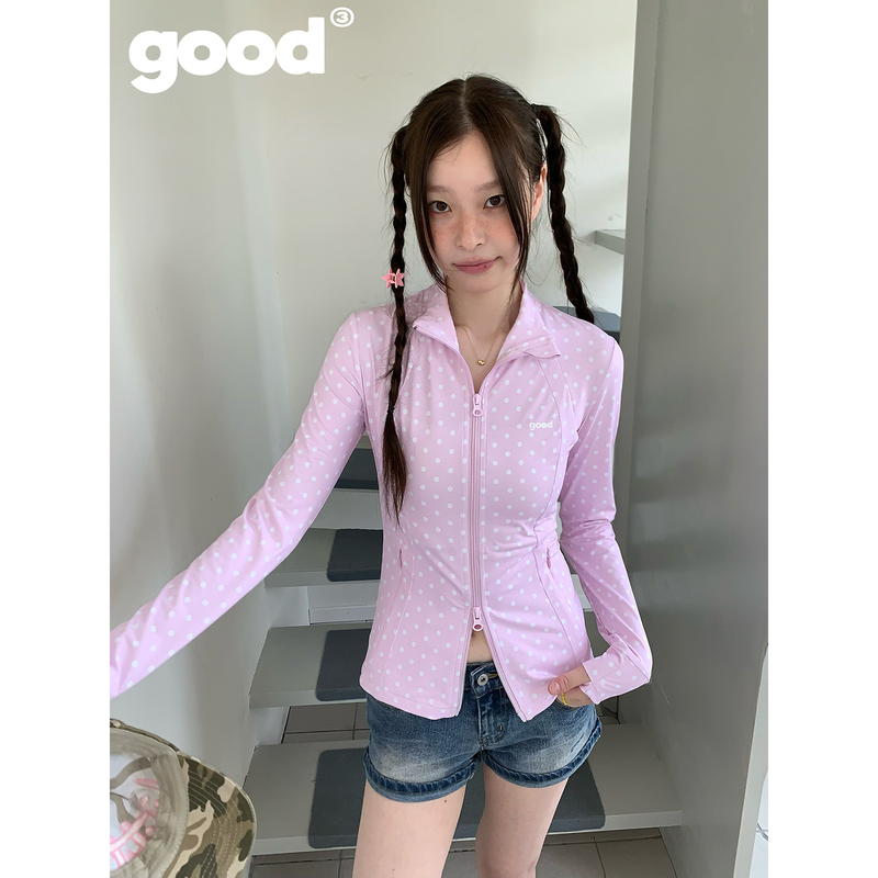 Meihaostore's "Yuanqi Bobo" Summer Pink Polka Dot Short Slim-Fit Sun Protection Jacket