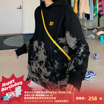 good shop MeihaoStore black good embroidery tie-dyed sweatshirt men and women with the same hooded New Coat