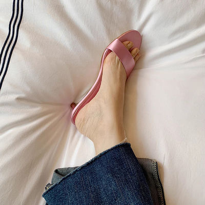 2026 Summer New style simple round-toe genuine leather toe-exposed silk one-strap small heel slippers for women to wear outside with thin heels