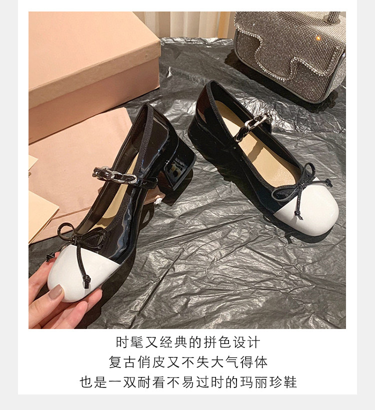 Туфли Мэри Джейн miu*法式复古中跟蝴蝶结高跟鞋粗跟方头一字扣小香风玛丽珍单鞋女 Rv&sw