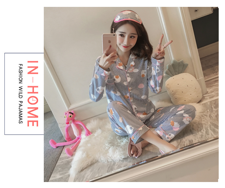 Bộ đồ ngủ nữ tay dài mùa xuân và mùa thu cotton ngọt ngào dễ thương áo len tháng nhà Dịch vụ phiên bản Hàn Quốc của bộ đồ mỏng XL mùa đông pijama lụa cao cấp
