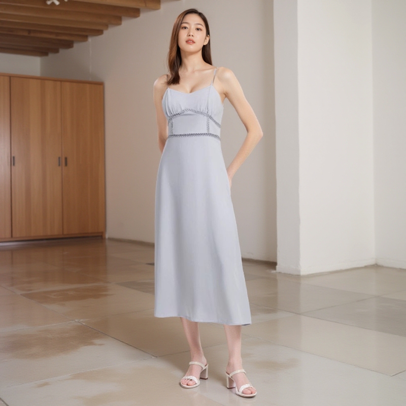Deephug Sleeveless Backless Slim-Fit Chiffon Mini Dress with High Waist and Mid-Length Skirt