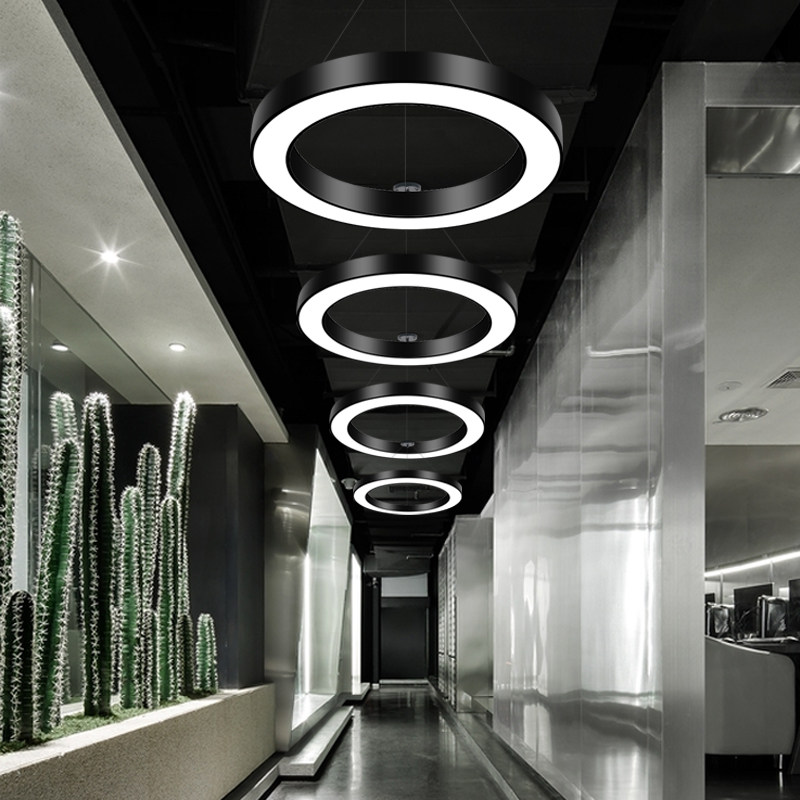 現代簡約圓環吊燈 工業風LED環形燈具 酒店大堂工程吊燈 吸吊兩用環形燈