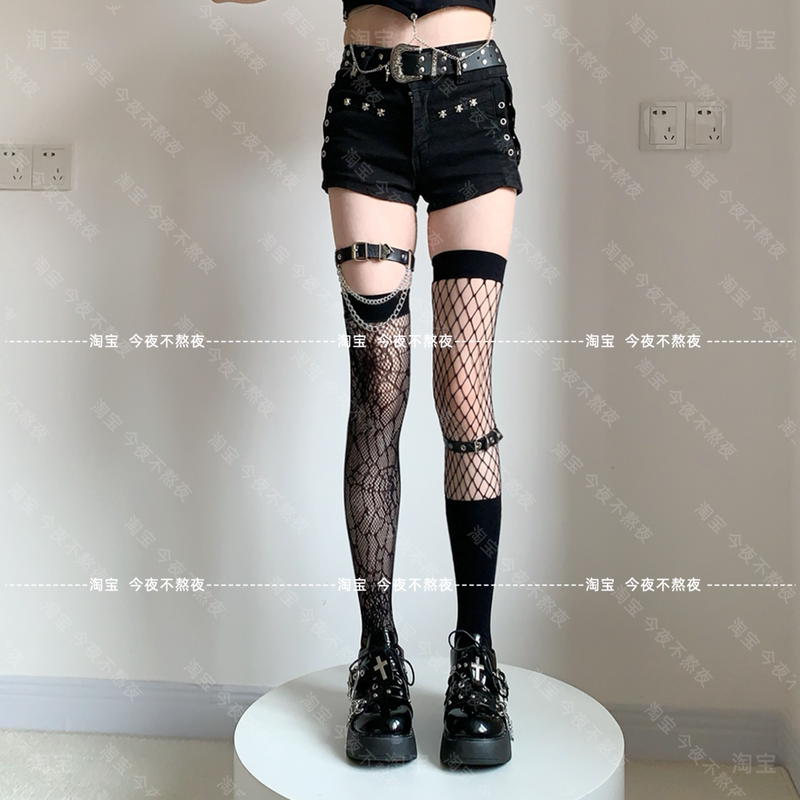 Don'T Stay up Late Tonight Y2K Yabi Black Silk Personality Spider Fishnet Slimming Leg Ring Over-The-Knee Socks Halloween Socks Don'T Stay up Late Tonight Y2K Yabi Black Silk Personality Spider Fishnet Slimming Leg Ring Over-The-Knee Socks Halloween Socks