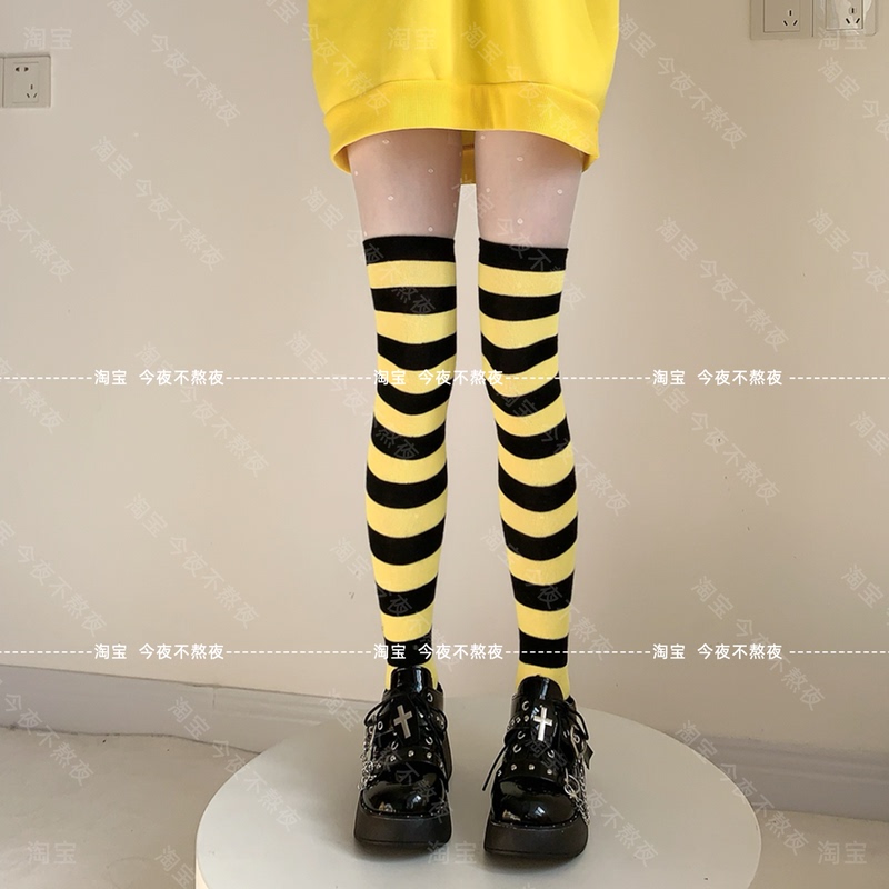 Don'T Stay up Late Tonight, Dopamine Girl Colorful Striped High Socks, Girl Cosplay Anime Over-The-Knee Socks, Soft Girl Medium-Thick