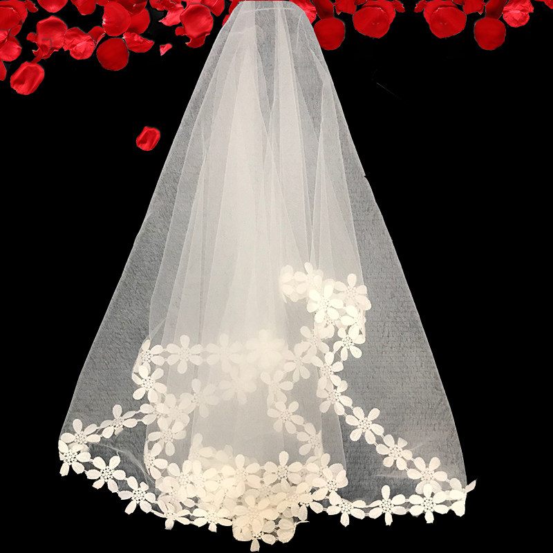 Bridal veil white simple veil photo props short forest headdress super fairy lace net red wedding veil