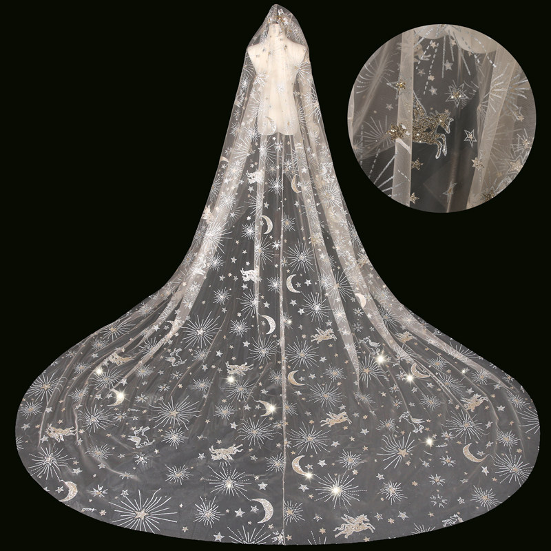 Tikyin same bride dress female Korean-style long drag-tailed wedding star shiny pieces of headdress super-fairy yarn