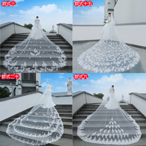 Head yarn new lace sticky flower Korean super long Bride wedding accessories 3 meters widened beautiful bridal yarn