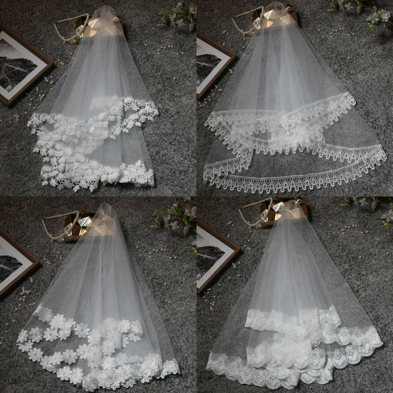 New bridal lace head yarn short style retro wedding dresses Korean style wedding veil 100 hitch over fairy headwear
