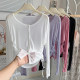 ອອກແບບແມ່ຍິງຮ້ອນສອງດ້ານ drawstring knitted cardigan ຂອງແມ່ຍິງ summer ບາງ sunscreen ເສື້ອທີເຊີດເຄື່ອງປັບອາກາດ blouse ມີ shawl