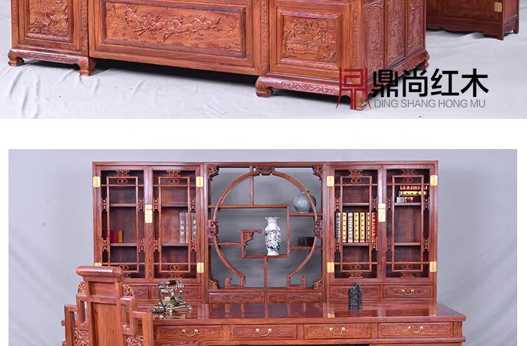 Gỗ gụ nội thất Trung Quốc điều hành bàn ông chủ bàn gỗ rắn gỗ hồng mộc nhím tủ gỗ văn phòng