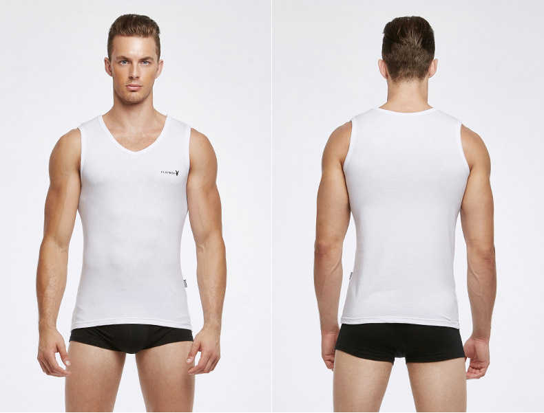 Playboy Men V-cổ rộng Vai Vest Cotton Đồ lót Thể dục Mùa xuân Mùa hè Thể thao Không tay Vest Nam áo dây mặc vest