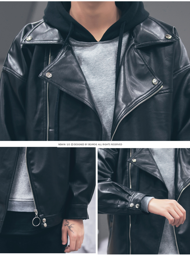 Nhanh tay người đàn ông da đỏ Bazaar da đen nam mùa xuân ve áo áo khoác da xã hội tinh thần guy slim jacket măng tô nam