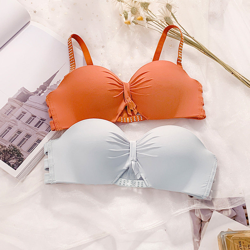 No shoulder strap anti-skating summer sexy invisible underwear without steel ring small breast gathering half cup of girls bra underwear suit