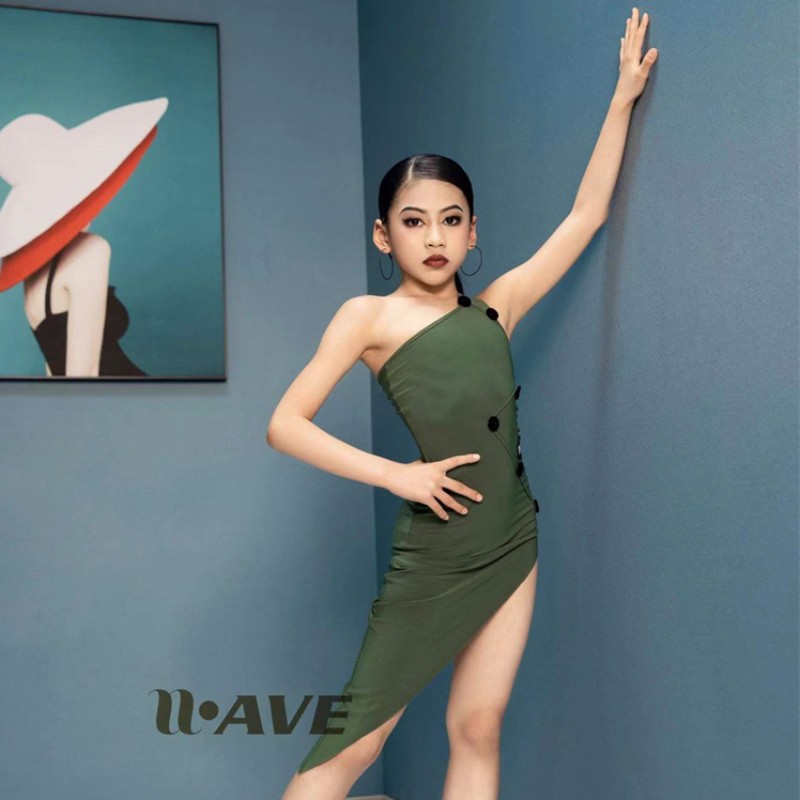 Not noon WAVE new professional young children Latin dance clothes spring and summer girls Latin practice performance wear black harness children