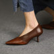 Giant soft ~ grandma shoes women's stiletto high heels 2022 spring new commuter retro pointed single shoes leather stitching