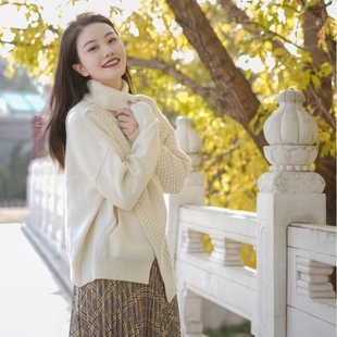 麻花高领毛衣女宽松