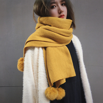 Rabbit Suede Balls Balls Autumn Winter Scarves Pure color cute 100 hitch Han version schoolgirl wool line neck warm and thickened shawl