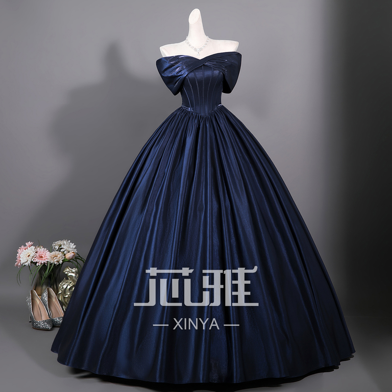 Xinya's Navy Blue Evening Dress, Runaway Princess Dress for Students, 18Th Birthday Coming-Of-Age Ceremony, High School Art Exam, Graduation, Host