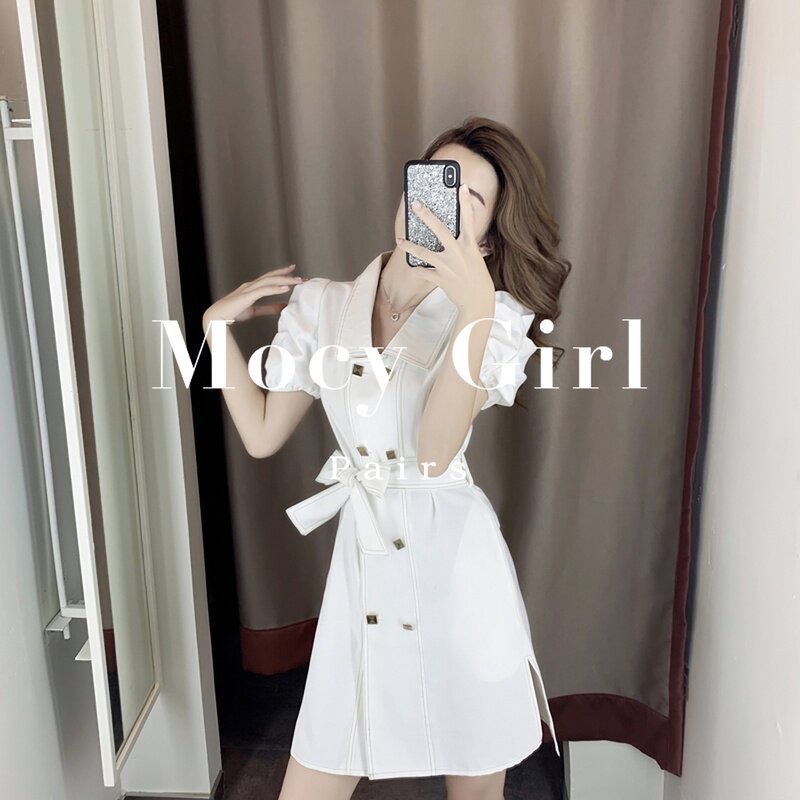 Sandro asw white suit dress women's 2022 summer new elegant wind super fairy temperament waist skirt