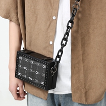 Mens small satchel personality wave 100 hitch satchel shoulder bag day series chain square box light lavish boy cell phone small bag