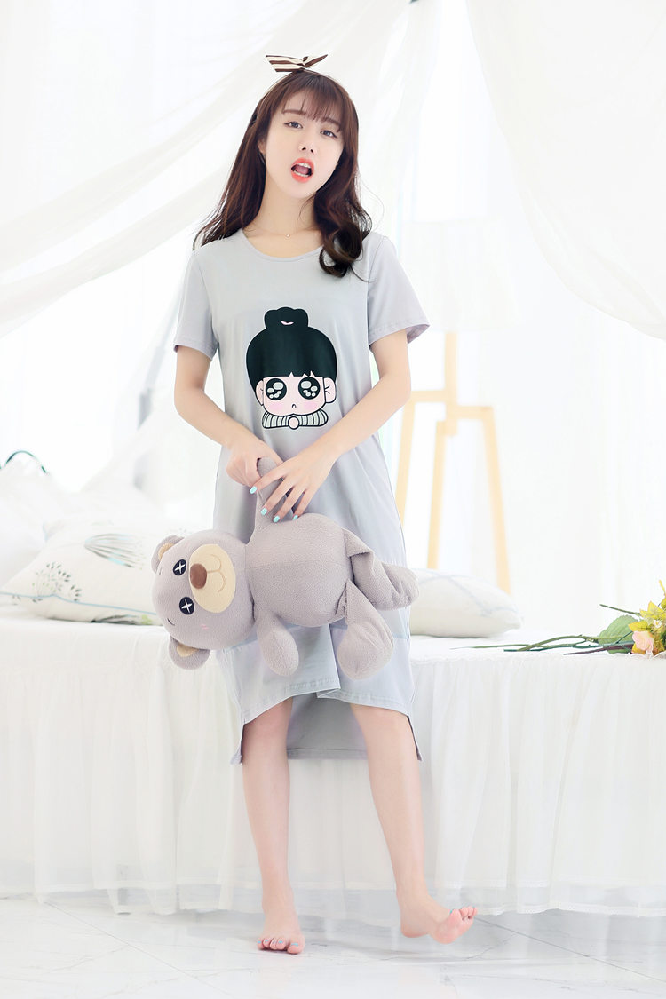 Cotton dài nightdress nữ mùa hè vành đai ngực pad áo ngực đồ ngủ ngắn tay áo dài váy nửa tay áo cotton nightdress từ mặc áo ngực