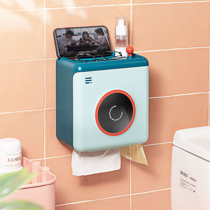 Powder room tissue box creative cute household toilet paper multi-functional waterproof punch-free wall-mounted toilet toilet paper box