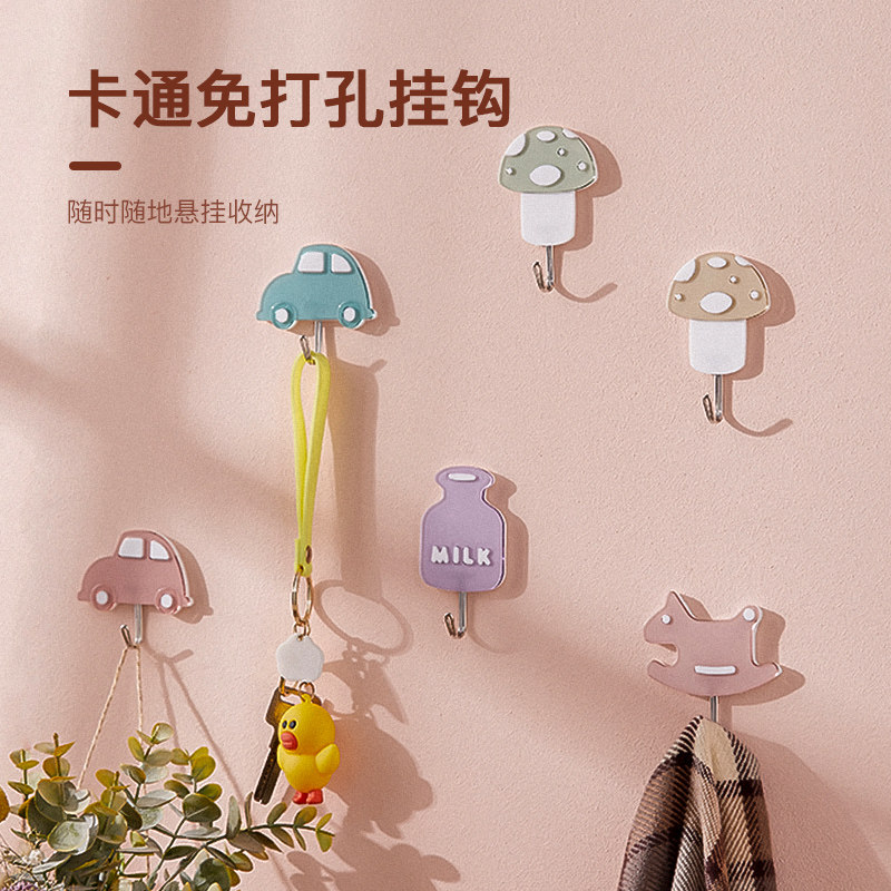 Hook strong adhesive creative cartoon cute kitchen door wall hanging on the wall without drilling load-bearing incognito hook