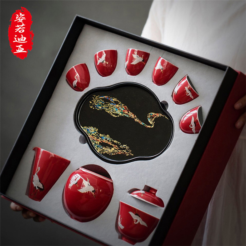 ZYRODIA Jingdezhen Gongfu tea furniture set tea maker tea pot palace Jubilee Fairy Crane Cover Bowl Teacup Tea Cup Dry Bubble Gift