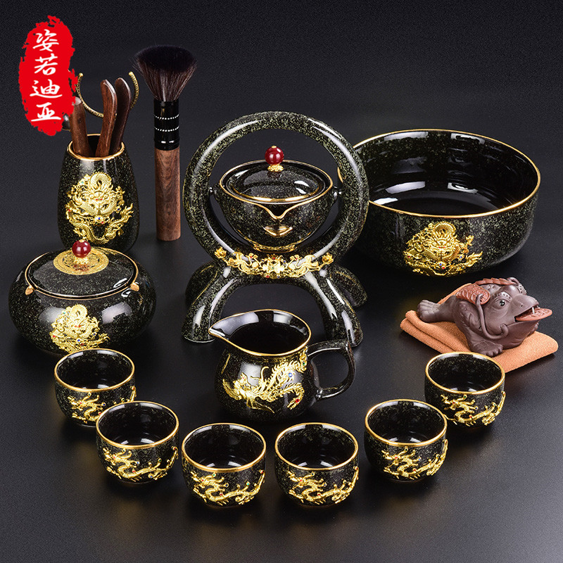 ZYRODIA Jianziness Glazed Sloth Automatic Tea Set Group Home Creative High-end Black Glazed Tea Cup Bubble Teapot