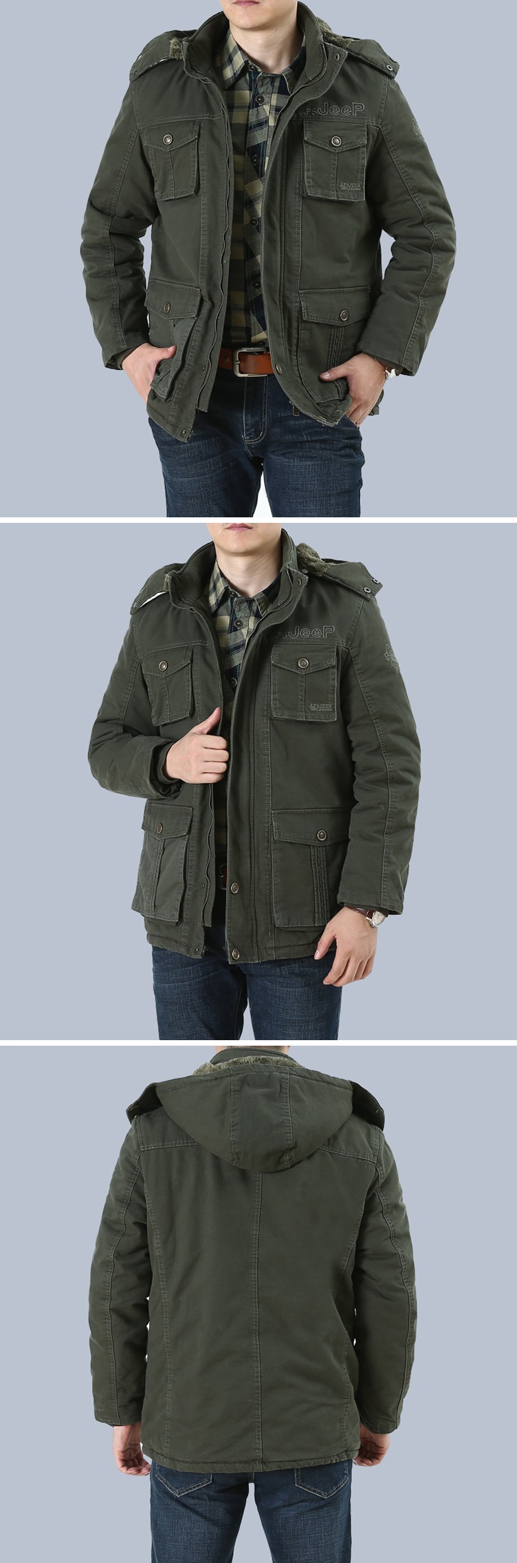 Áo khoác xe jeep nam mùa đông dài bằng vải cotton rộng, áo khoác cotton mềm mại áo khoác phao nam