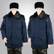 Tibetan blue cotton coat with fur collar with hat sea blue training coat cotton coat rain snow cold resistance