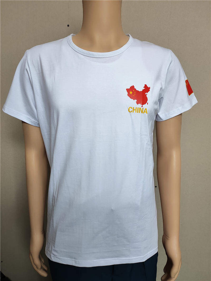 White cotton T-shirt Short Sleeve China Map Rooster Half Sleeve Men's casual White Patriotic round neck summer Undershirt