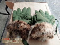 78 Five-finger leather gloves Canvas top hair 87 Rabbit hair gloves vintage wool gloves with rope across the neck