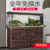 Large medium and small fish tank aquarium living room floor-to-ceiling household glass goldfish tank lazy people change water ecological with bottom cabinet