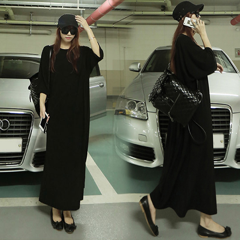 Summer New Plus-Size Women's Modal Little Black Dress Casual Lazy Style Long Dress Tall Loose Ankle-Length