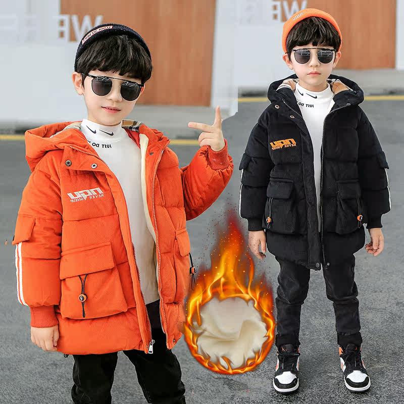 South Korean boy cotton clothes 2022 new Yang paved cotton coat winter feather cotton jacket Korean edition plus velvet children's clothing