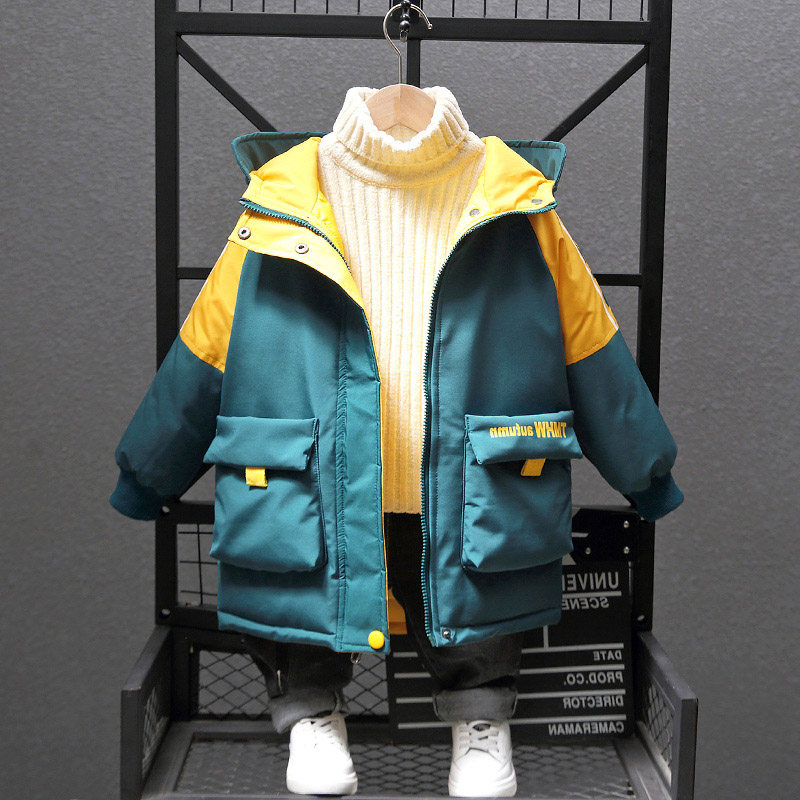 South Korean boy down cotton clothes 2021 new children laid cotton jacket foreign pie thickening medium long version coat winter clothing cotton padded jacket