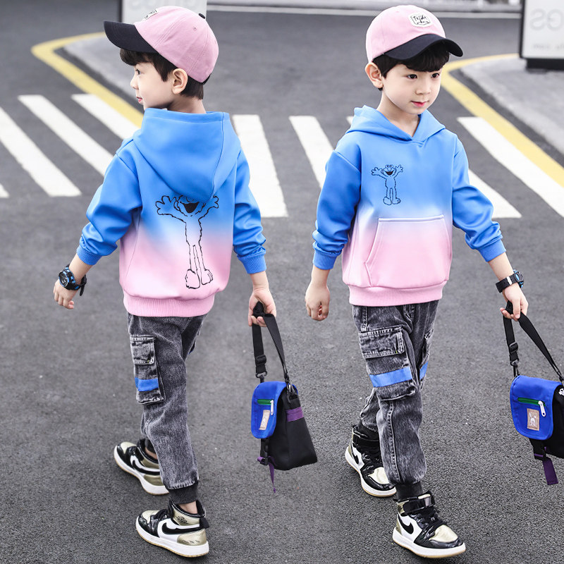 South Korean children suit boy handsome Korean version of spring and autumn 2022 new foreign country Boy Cowboy Sports Two Suits