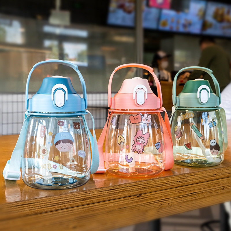Water glass large capacity female student large belly cup kettle with straw straight drinking dual-use child water bottle high face value cup 