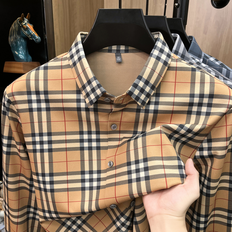 26 New Models of Lumba Baoli Plaid Shirts for Men, Long-Sleeved, Turn-Down Collar, Casual, Trendy, Versatile, High-End, Loose-Fitting Tops
