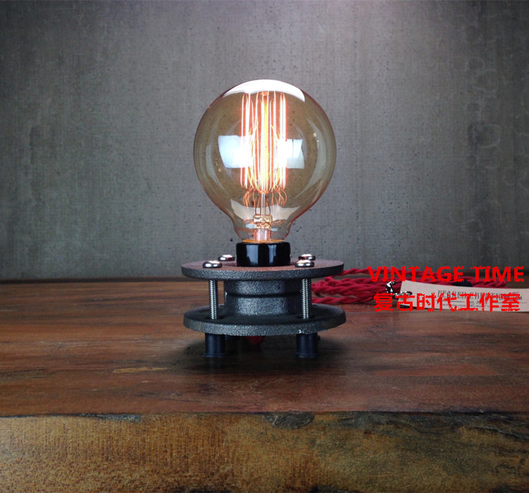 Industrial Black Iron Retro Water Pipe Dimming Table Lamp Personality Creative Edison Lamp