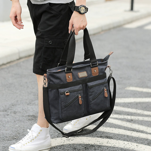 Mo Yi Retro Casual Men's Bag Shoulder Crossbody Bag Canvas Bag Business Bags Handbag Men's Briefcase Computer Bag