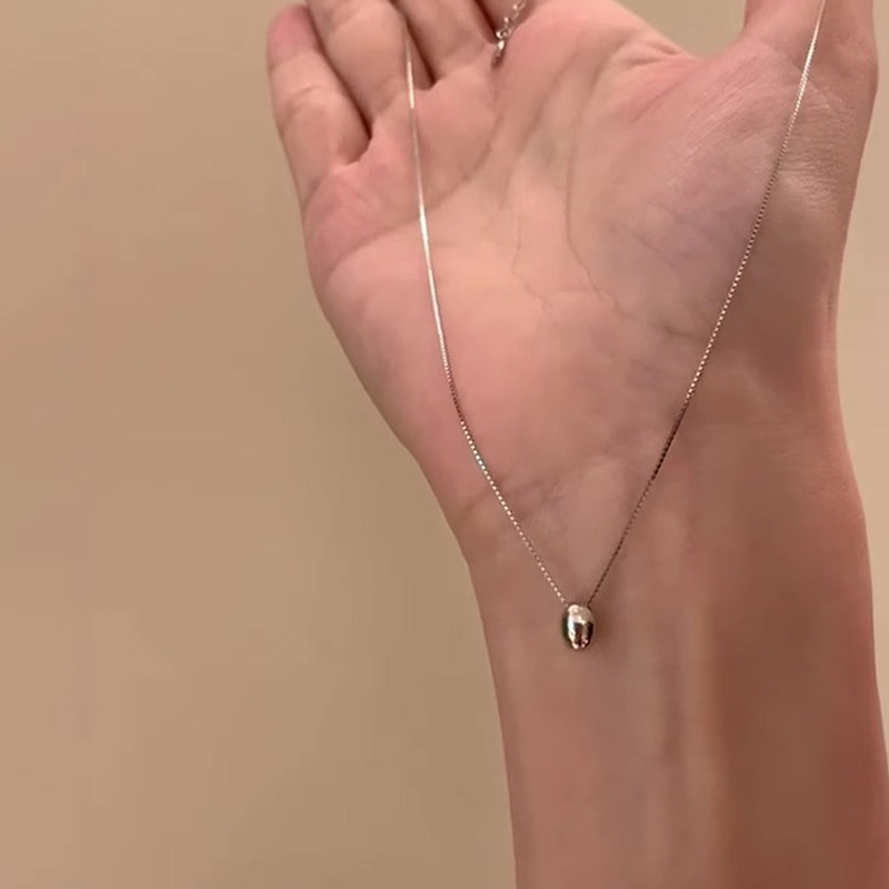 Inspiration Muse~Apical Designer Small Silver Bean Necklace for Women, Delicate and Slimming Sweater Chain Necklace Accessory
